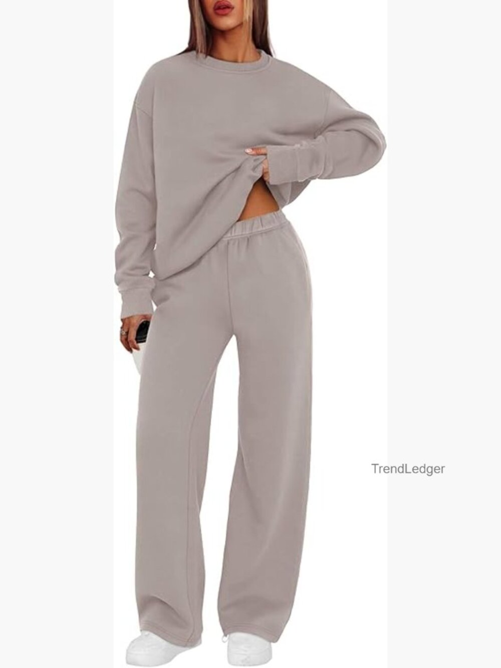 Matching Lounge Set Crewneck Sweatshirt Wide Leg Pants 2 Piece Outfit - Picture 1 of 7